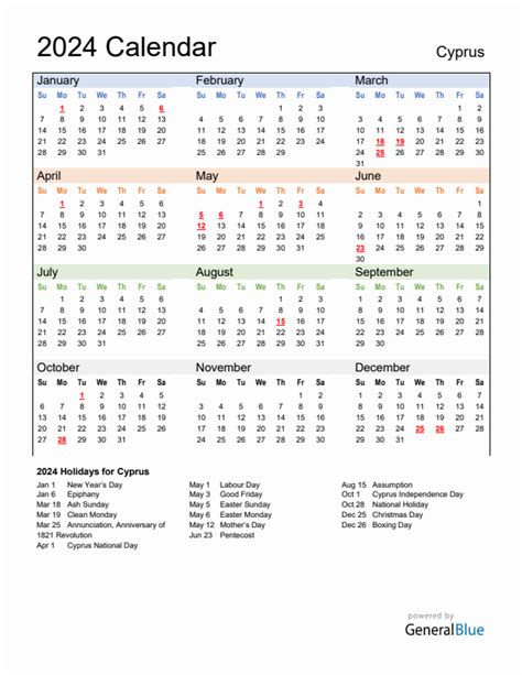 2024 Cyprus Calendar With Holidays