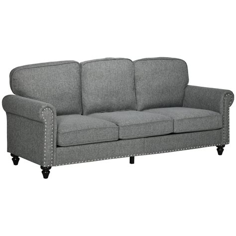 Homcom 3 Seater Sofa Couch 81 Modern Linen Fabric Sofa Grey The