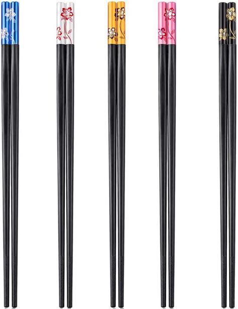 5 Pairs Reusable Chopsticks Fiberglass Chopsticks Set Dishwasher Safe Chopsticks Floral Black