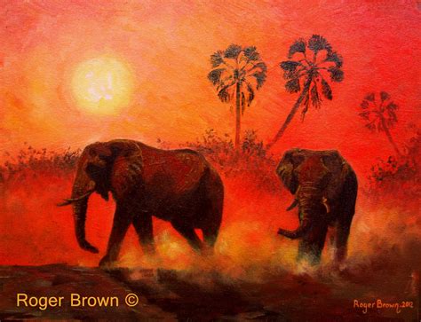Roger Browns Art African Elephant Sunset