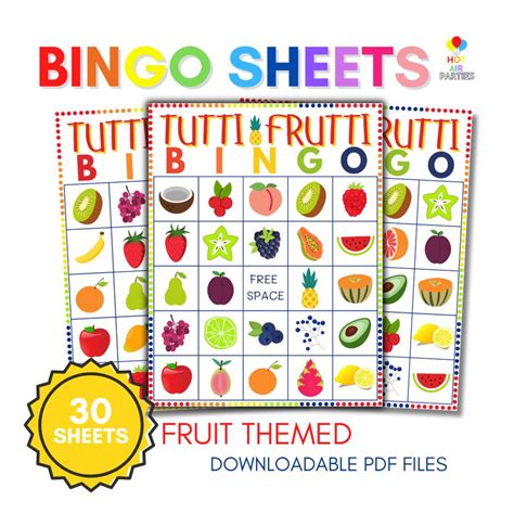 Tutti Frutti Printabledownloadable Bingo Game Fruit Themed 30 Unique