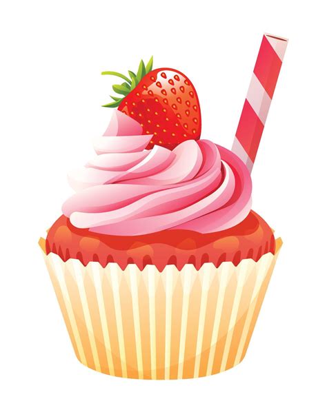 Strawberry Cupcake Vector Isolated On White Background Cupcake Cartoon