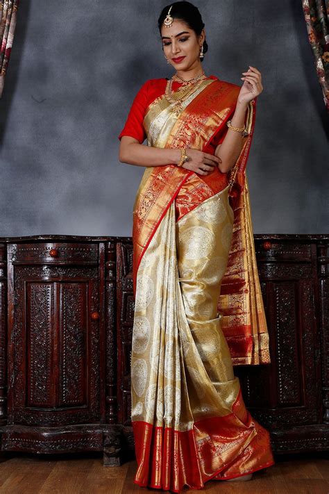 Buy Gold Zari Woven Kanchipuram Silk Saree Online Silk Saree Blouse Designs Wedding Saree