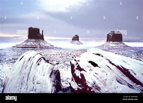 Snowfall Monument Valley Stock Photo Alamy
