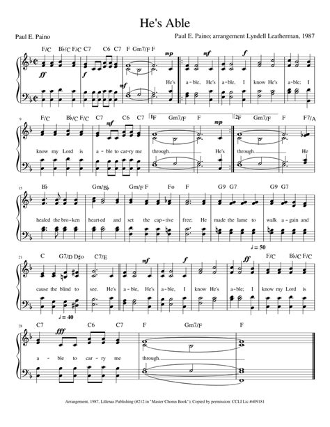 Hes Able Sheet Music For Piano Solo Easy