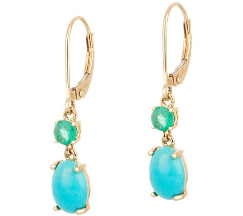 Sleeping Beauty Turquoise Emerald Drop Earrings K Gold Qvc Com