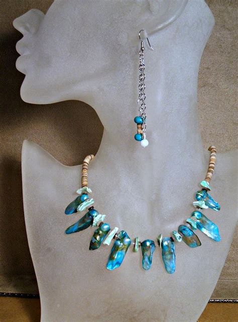 Turquoise Blue Biwa Style Pearl Necklace Set Pearl Necklace Set Biwa