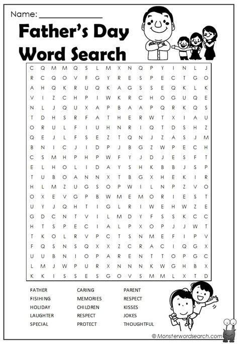 Fathers Day Word Search Monster Word Search