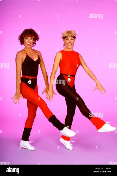 1980s Two Women In Workout Clothes Doing Aerobics Stock Photo Alamy