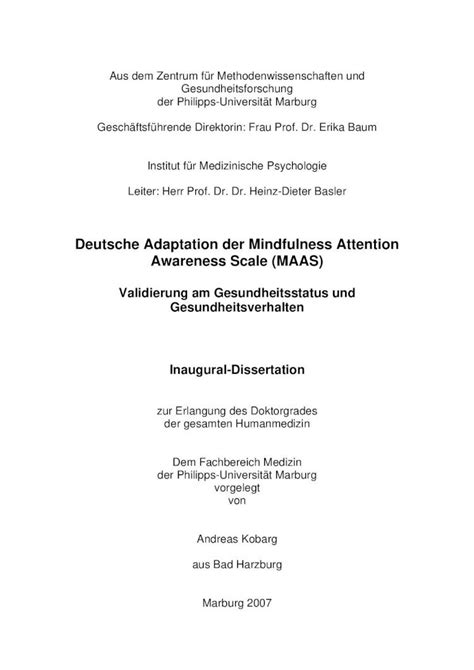 PDF Deutsche Adaptation Der Mindfulness Attention Awareness Scale