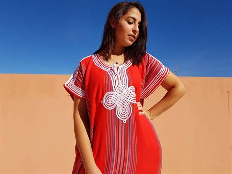 Red Moroccan Kaftan For Women Bohemian Clothing Oriental Dress
