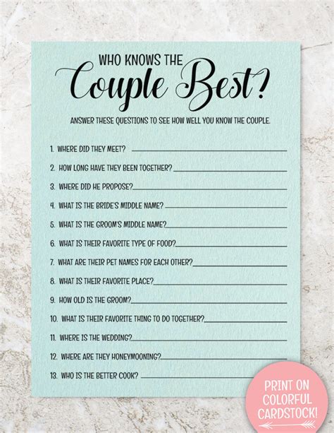Who Knows The Couple Best Bridal Shower Games Bridal Shower Game Rustic Bridal Shower Games