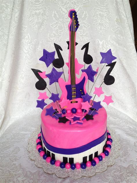 Girls Pink And Purple Rock And Roll Cake With Guitar And Keyboard