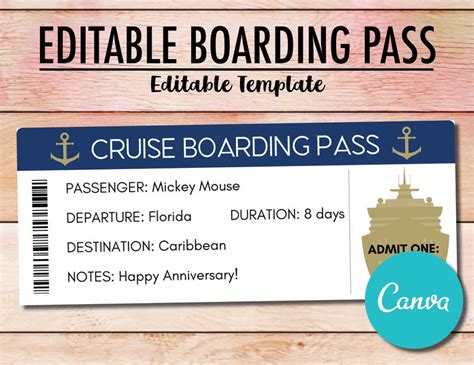 Editable Cruise Boarding Pass Printable Cruise Ticket Custom Etsy Uk