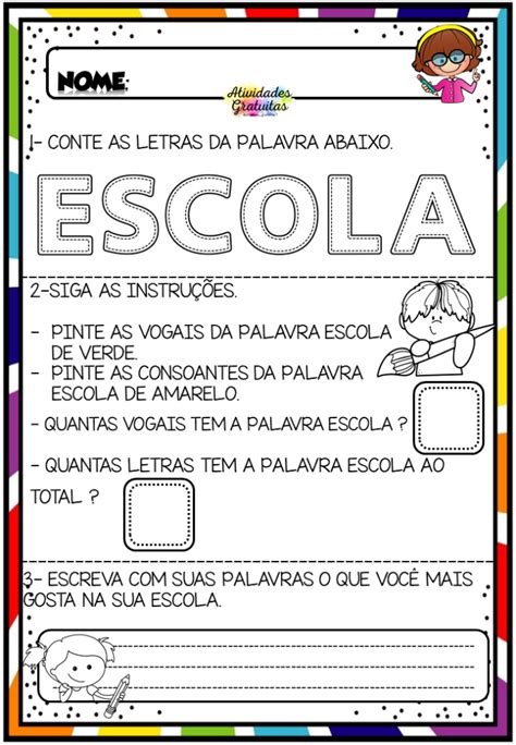 Atividades Sobre A Escola — 1º Ano