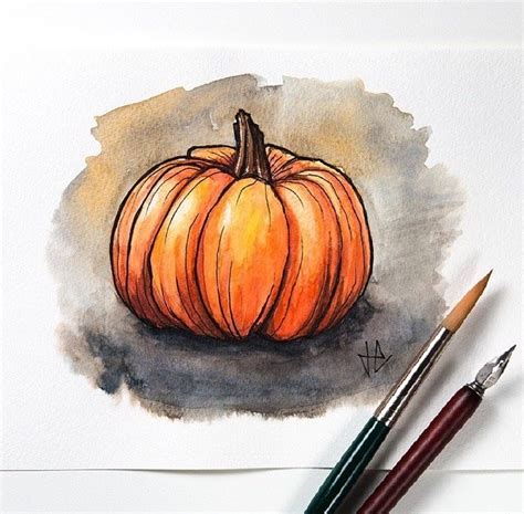Crisp Air Autumn Art Pumpkin Drawing Watercolor Art