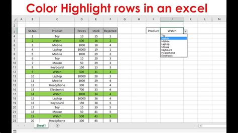 Colour Highlight Rows In An Excel Youtube