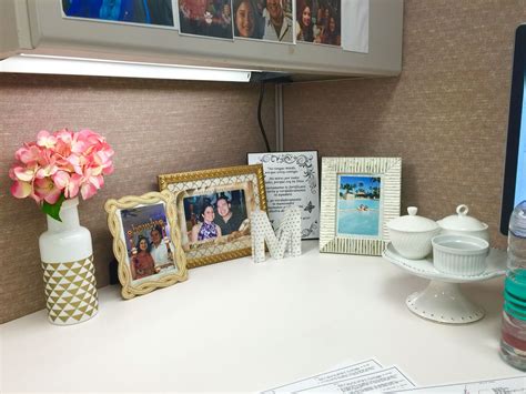 Decorating with white drapes and arranging your desk near a window is an easy way to boost your mood. My cubicle decor and organization... the cake stand has 3 ...