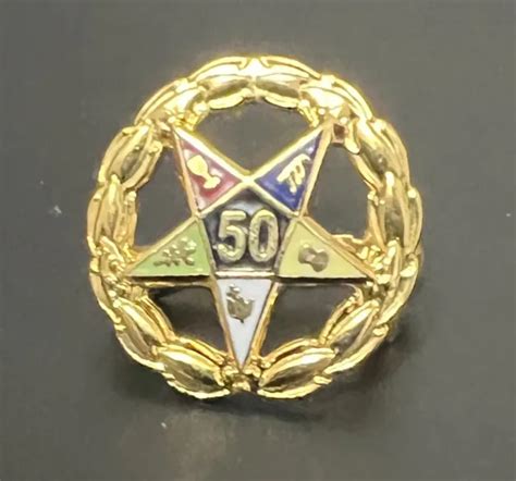 Vintage Masonic Order Of The Eastern Star 50 Year Anniversary Lapel Pin