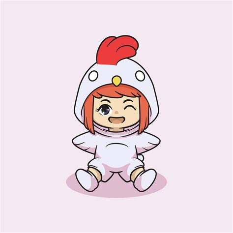 Cute Kawaii Girl In Chicken Costume Character 3236230 Vector Art At
