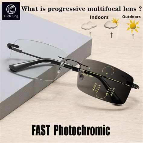 automatic photochromic multi focal reading glasses men women progressive anti blue light rimless