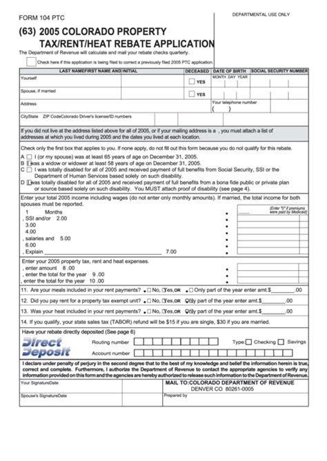 Printable Colorado Income Tax Form Ptc Rent Heat Rebate 104