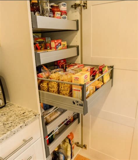 Add enough room between stations for your better half to swing that wok pan. Pantry, like the slider drawers | Kitchen remodel small ...