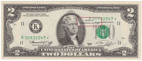 Crisp Uncirculated K Star Note Dollar Bill K Two Dollars