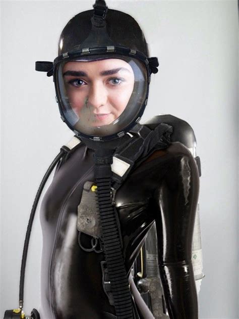 Gas Mask Girl Female Robot Latex Cosplay Hazmat Suit Latex Babe Scuba Diving Gear Heavy