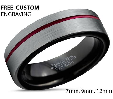 Tungsten Ring Mens Brushed Silver Black Red Wedding Band Tungsten For Mens Black And Red Wedding Bands 
