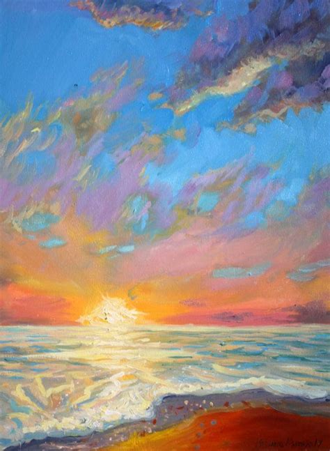 Rock Over The Sea Sunny Day Original Oil Painting Seascape Summer