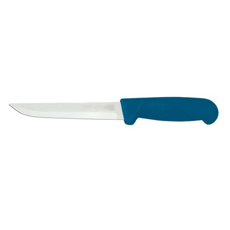 6 inch straight blade boning knife with blue polypropylene handle omcan