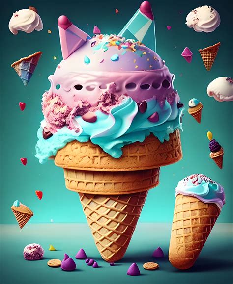 An Ice Cream Cone With Pink And Blue Toppings