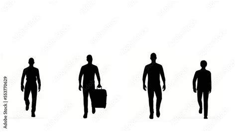 Silhouette People Walk On White Background Silhouette Black People