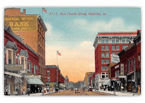 Waterloo Iowa East Fourth Street Vintage Grußkarten 🗺 📷 🎠 Echte