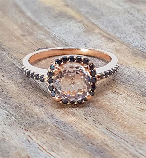 Sale 2 carat Morganite & Black Diamond Trio Wedding Ring ...