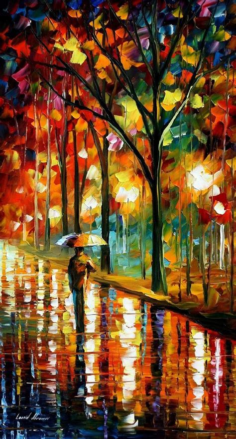 Under An Umbrella — Palette Knife Oil Painting On Canvas By Leonid