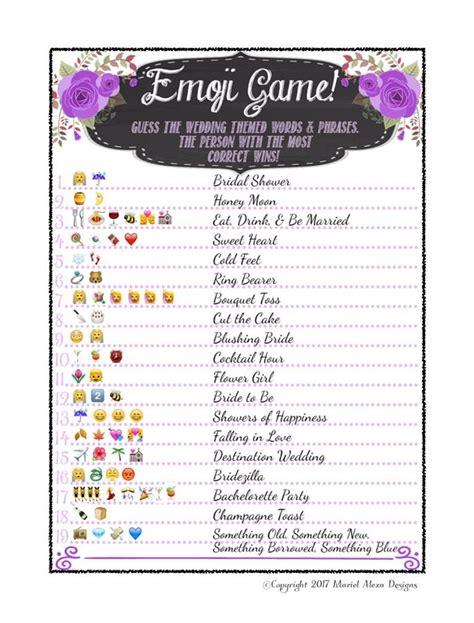 Bridal Shower Emoji Game Fun Unique Games Diy Pdf Wedding Personalized