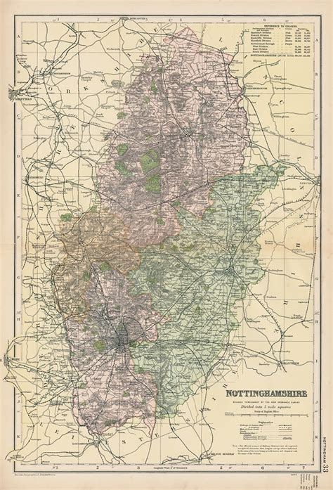 Old And Antique Prints And Maps Nottinghamshire Map 1901