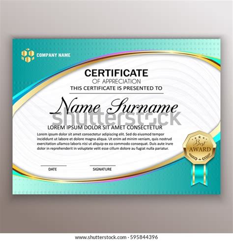Beautiful Certificate Template Design Best Award เวกเตอร์สต็อก ปลอดค่า