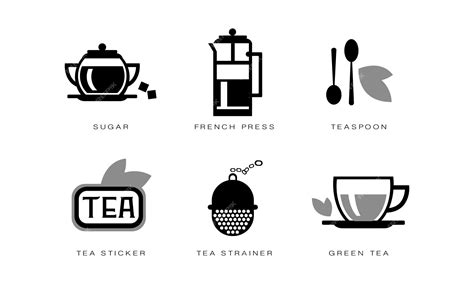 Premium Vector Tea Icons Set Sugar French Press Teaspoon Strainer Tea