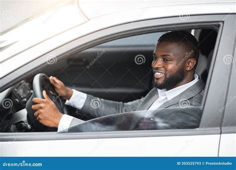 African American Young Man In Suit Driving Car Stock Image Image Of