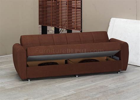 The high density foam seat cushions with piping not only gives the fargo its shape, but also the comfort that you crave when you need to relax. Brown Fabric Modern Convertible Sofa Bed w/Storage Space