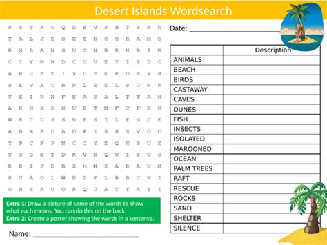 Desert Islands Wordsearch Sheet Starter Activity Keywords