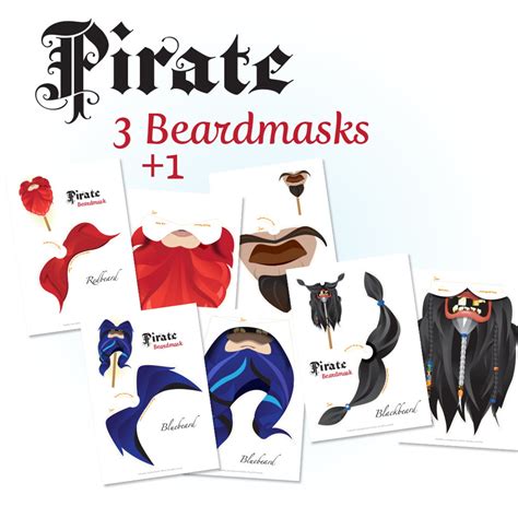 Pirate 3 1 Beards Beard Mask Printable Photobooth Prop Etsy