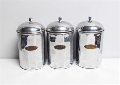 Three Vintage Mid Century Retro Chrome Plated Metal Canister Etsy