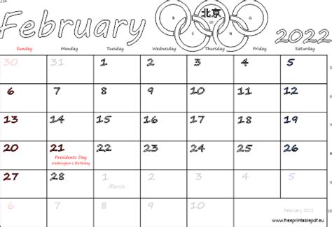 February 2022 Usa Calendar Free Printable Pdf