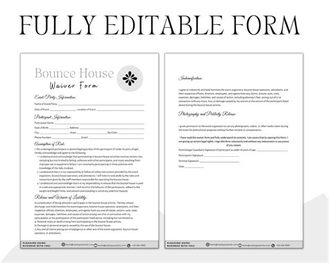 Editable Bounce House Waiver Of Liability Form Bounce House Etsy