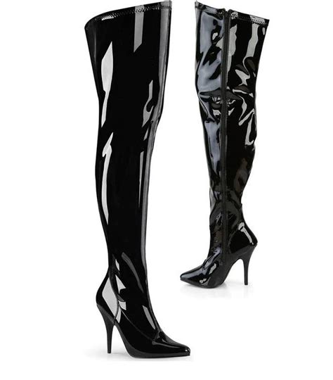 Black Patent Thigh Boot With Side Zip Up To Uk 13 Sexy Shooz