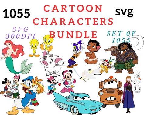 1055 Cartoon Characters Svg Bundle Svg Files For Cricut Layered Cartoon Character Cut File
